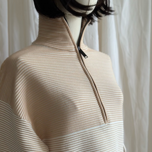 Y2K ATHLEISURE APRÈS-SKI Neutral Two Tone Zip Jumper / Sweatshirt V Neck Sweater - Picture 4 of 14